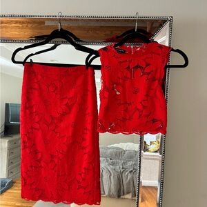 Bebe | 2 Piece Lace Top & Skirt - Red